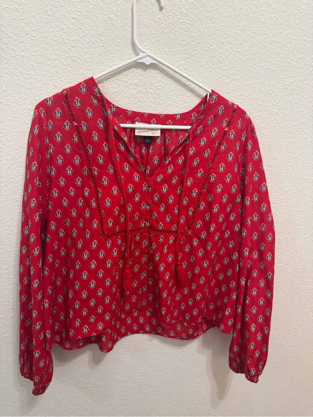 Women's Red Printed Peasant Blouse